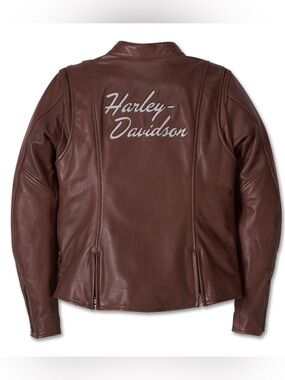 Harley Davidson Linden Brown Cow Leather Embroidered Biker Riding Moto Jacket M